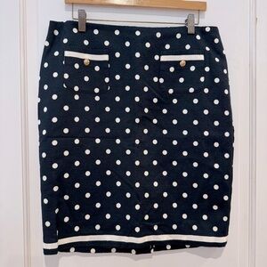 NWT Talbots 12P navy polka dot tweed pencil skirt